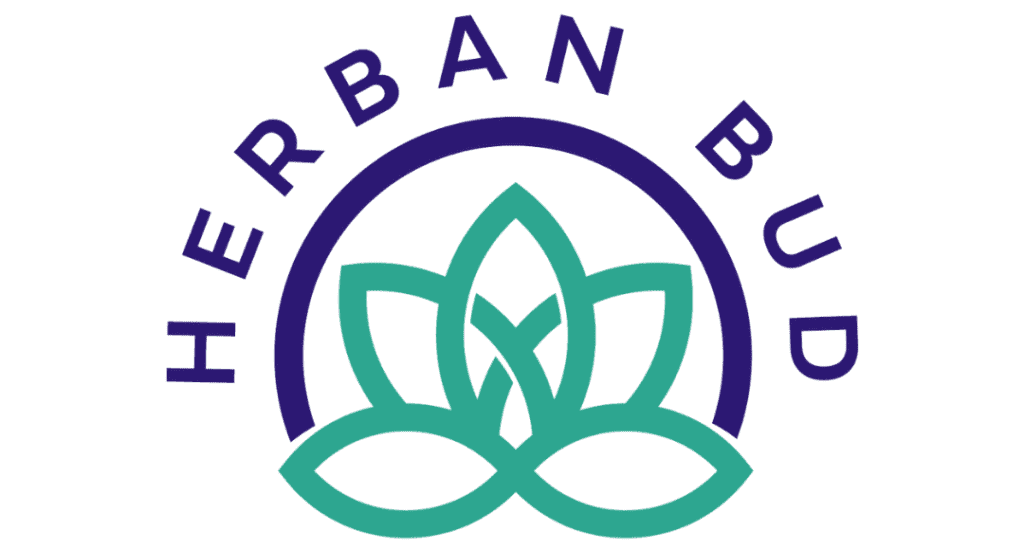 Herban Bud logo with blue and blue-green colors on a white background.