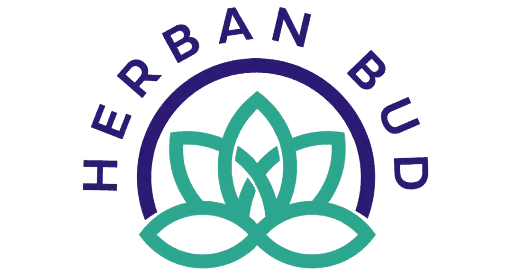 Herban Bud logo with blue and blue-green colors on a white background.